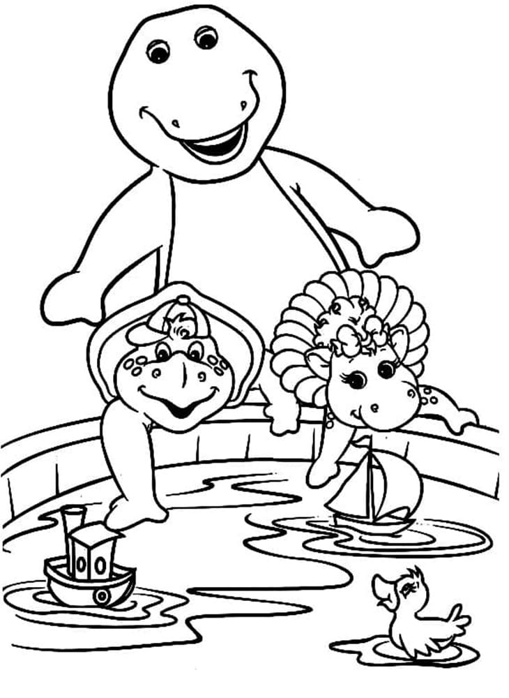 Printable Barney with His Friends Coloring Page