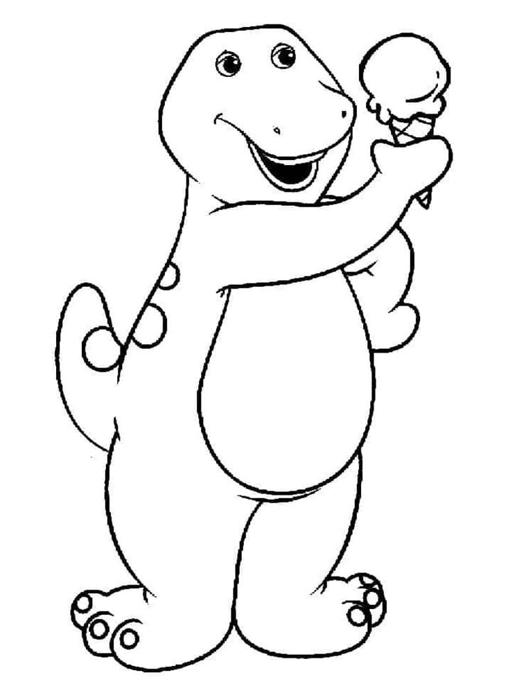 Printable Barney with Ice Cream Coloring Page