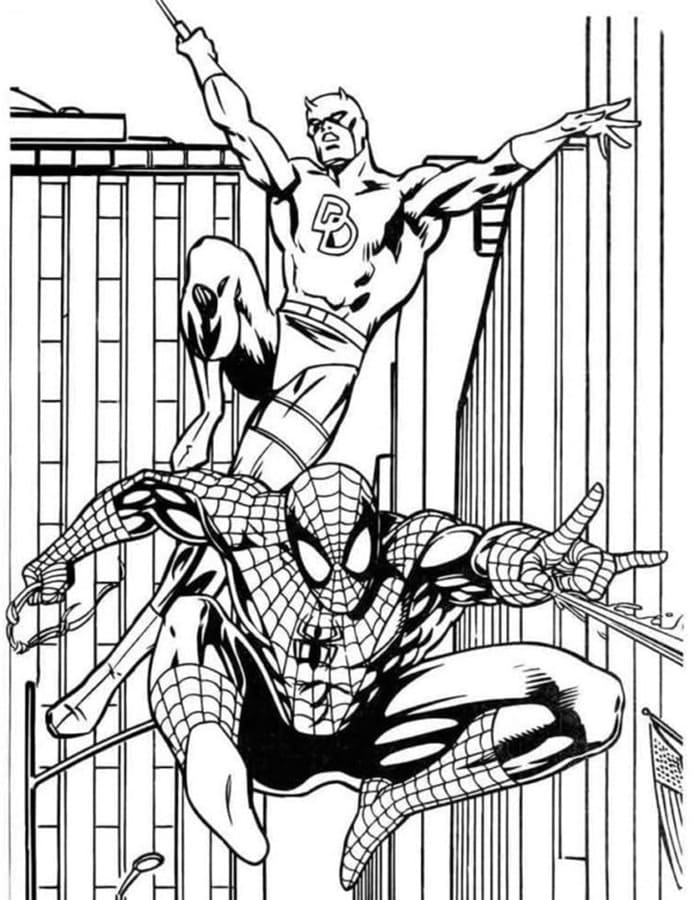 Printable Batman And Spider-Man Photo Coloring Page