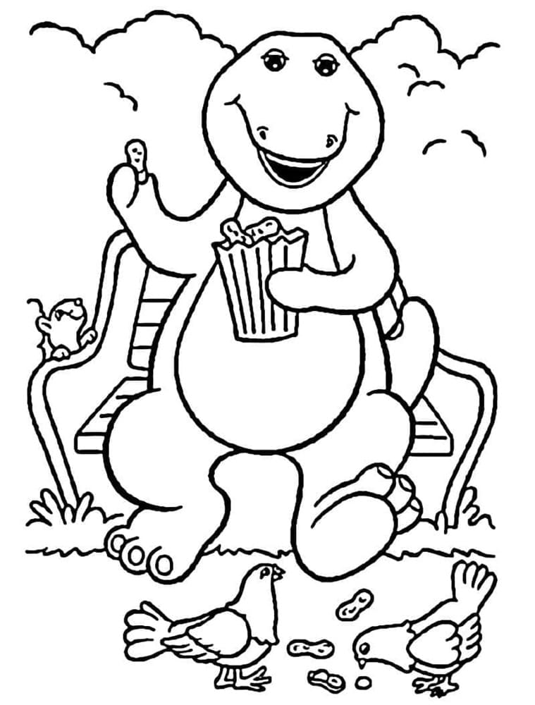 Printable Birds and Barney Image Coloring Page