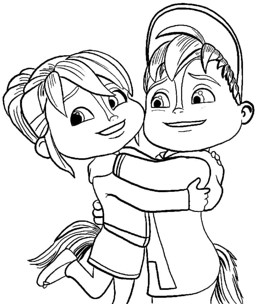 Printable Brittany Hugs Alvin Coloring Page