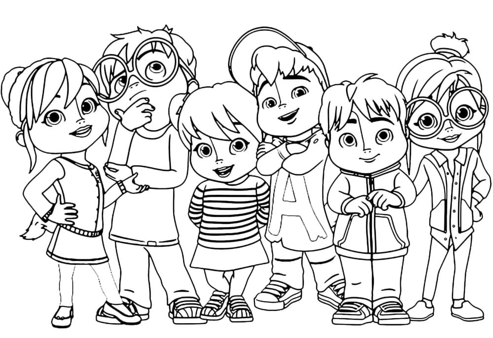 Printable Characters from Alvin and the Chipmunks Coloring Page