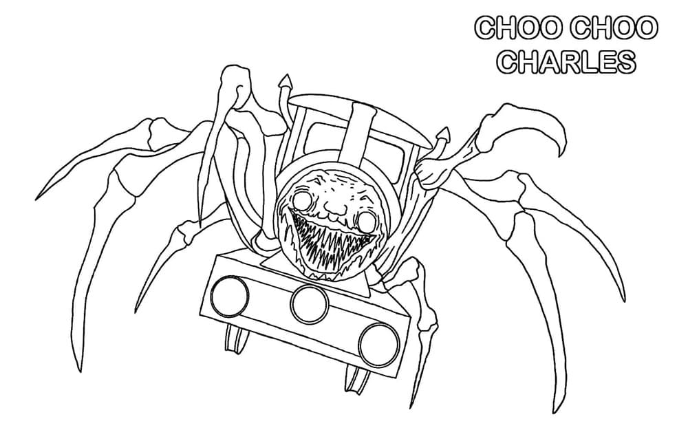 Printable Choo-Choo Charles Spider Train Coloring Page