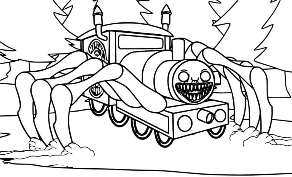 Printable Choo-Choo Charles in the Forest For Kids Coloring Page