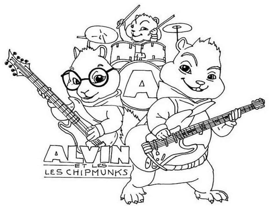 Printable Cool Alvin and the Chipmunks Coloring Page
