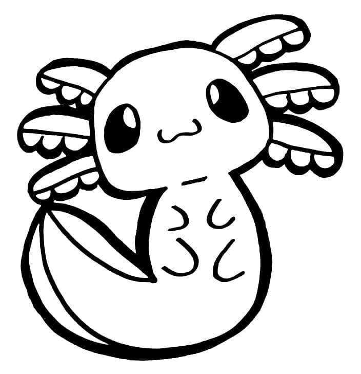 Printable Cute Axolotl For Kids Coloring Page