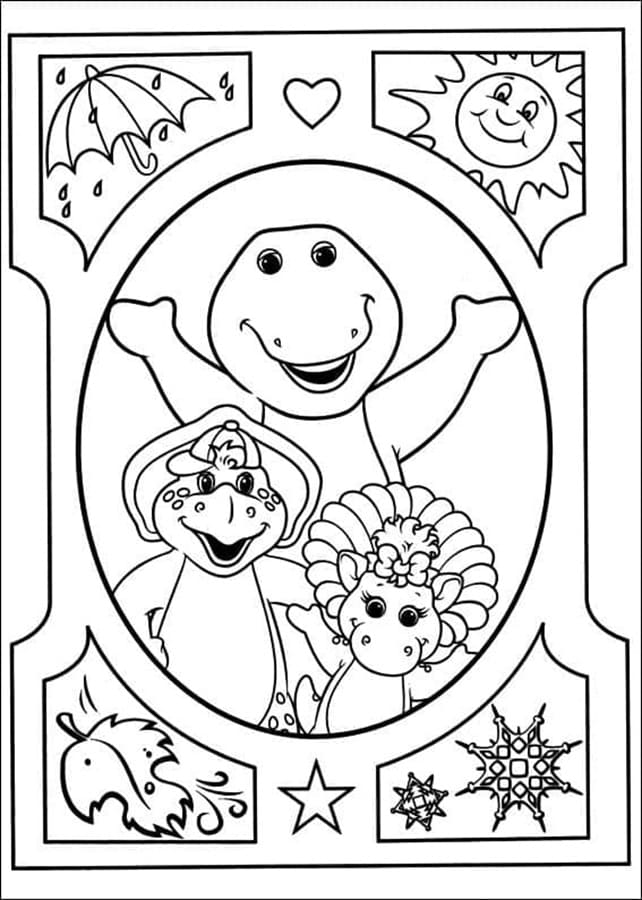 Printable Cute Barney And His Friends Coloring Page