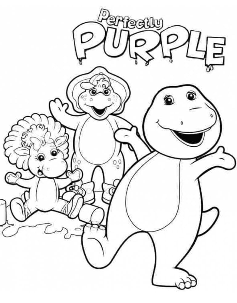 Printable Cute Friends and Barney Coloring Page