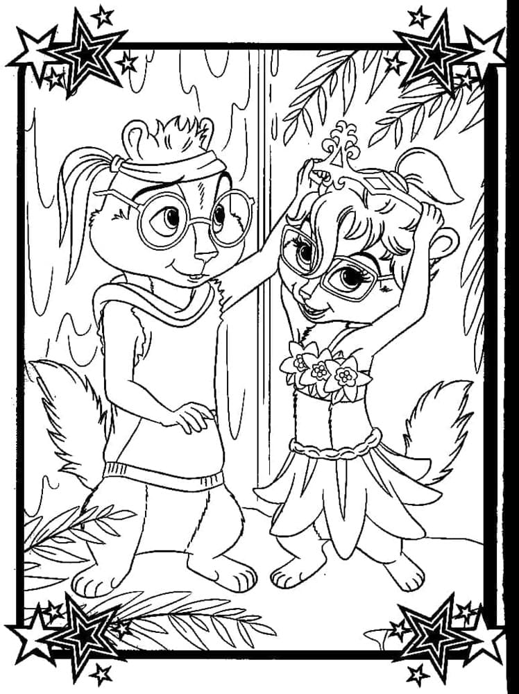 Printable Cute Simon and Jeanette Coloring Page