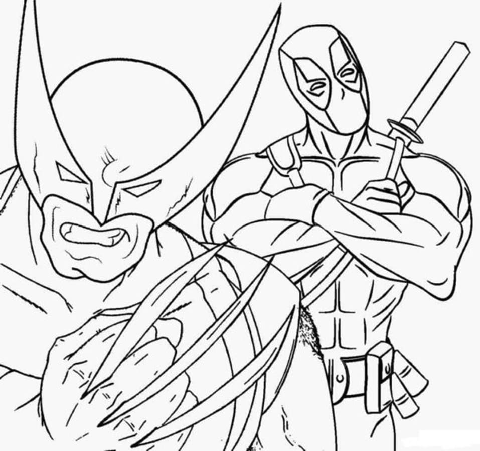 Printable Deadpool Meets Wolverine Picture Coloring Page
