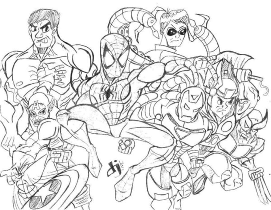 Printable Drawing Superhero Team Image Coloring Page