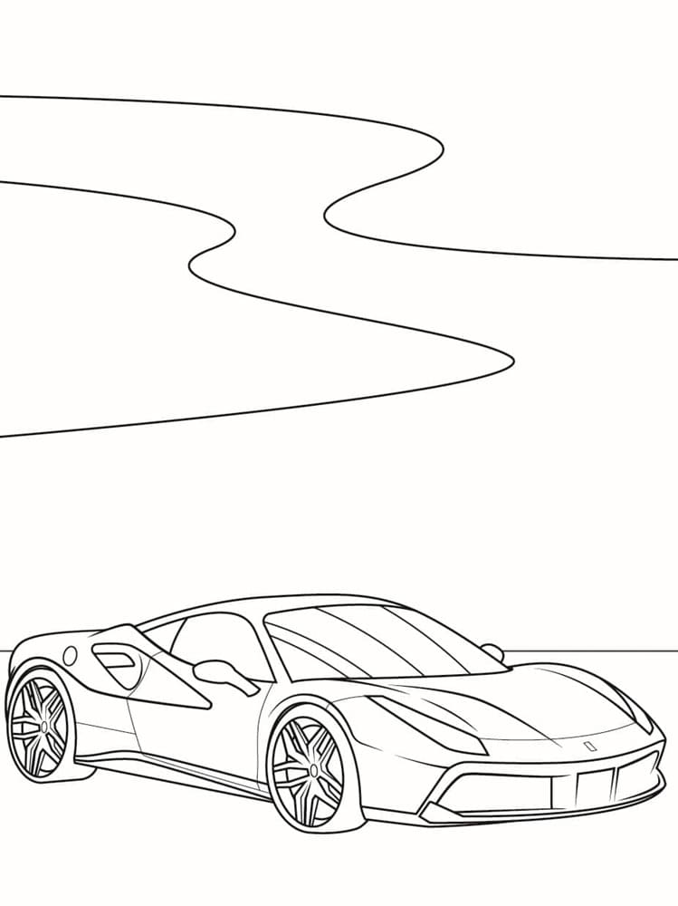 Printable Ferrari on Road Coloring Page