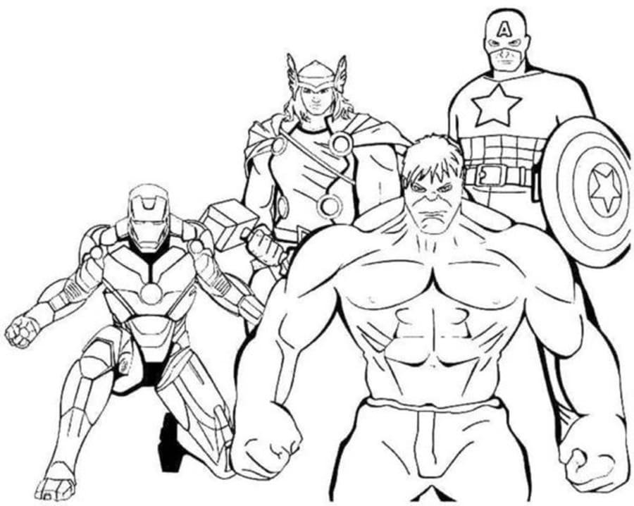 Printable Four Strongest Superheroes Photo Coloring Page