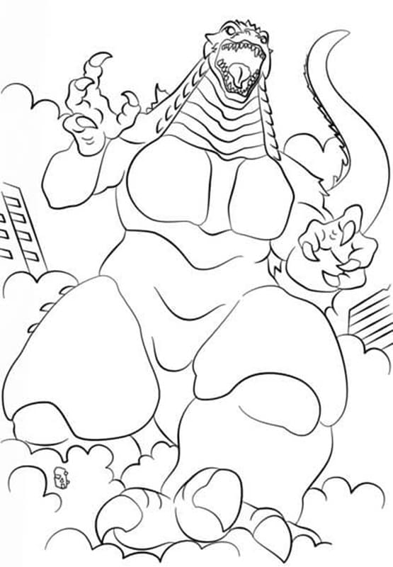 Printable Godzilla Attacks Helicopter Coloring Page