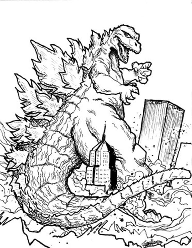 Printable Godzilla Destroyer City Photo Coloring Page