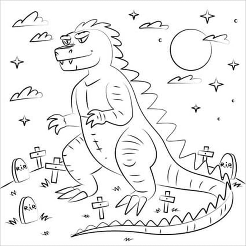 Printable Godzilla is Outside the Graveyard Photo Coloring Page