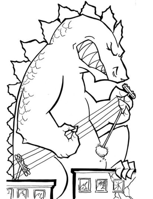 Printable Godzilla playing Guitar Picture Coloring Page