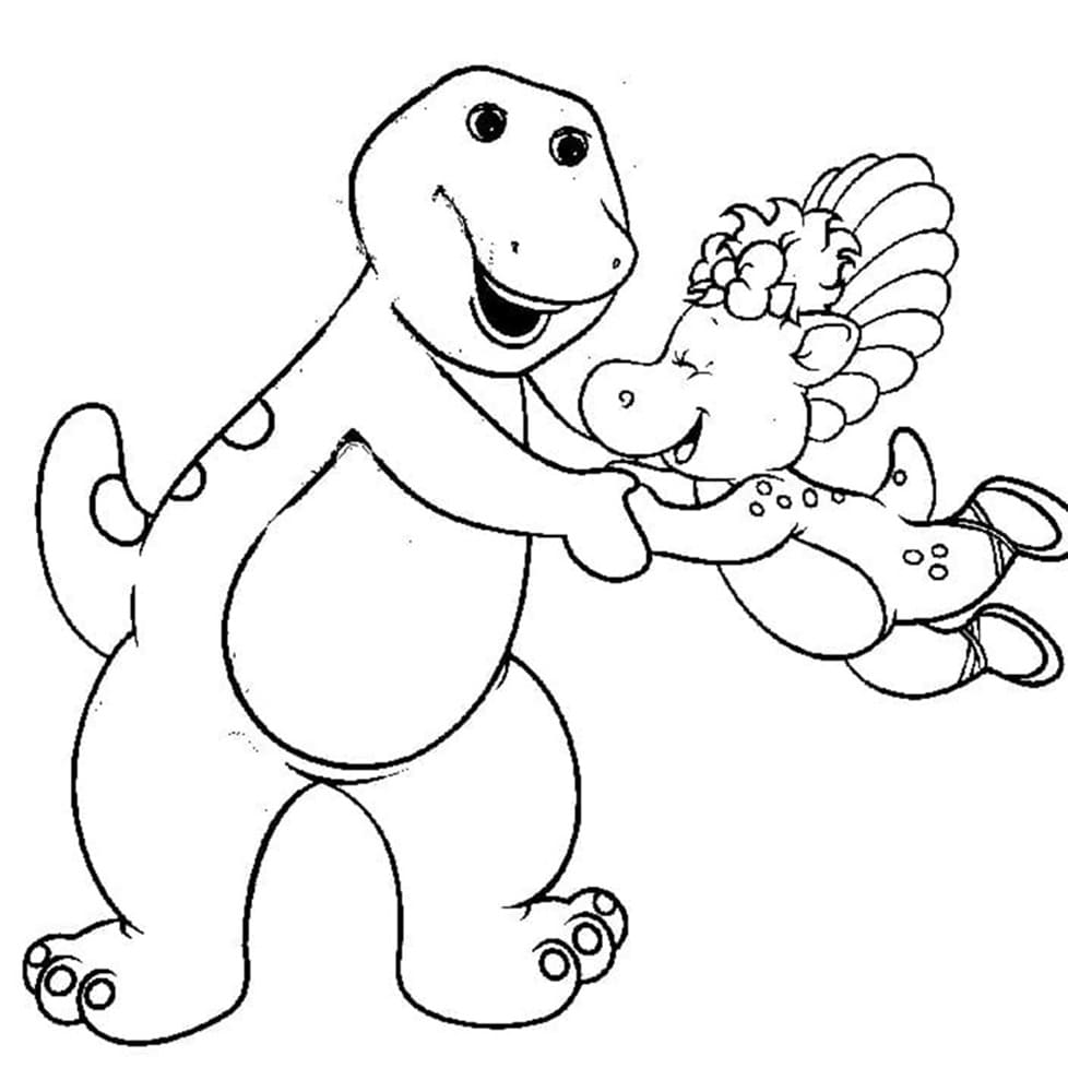 Printable Happy Barney and Baby Pop Coloring Page