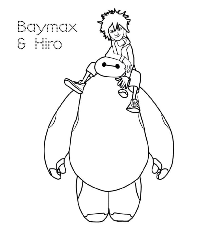 Printable Hiro Hamada and Baymax Coloring Page