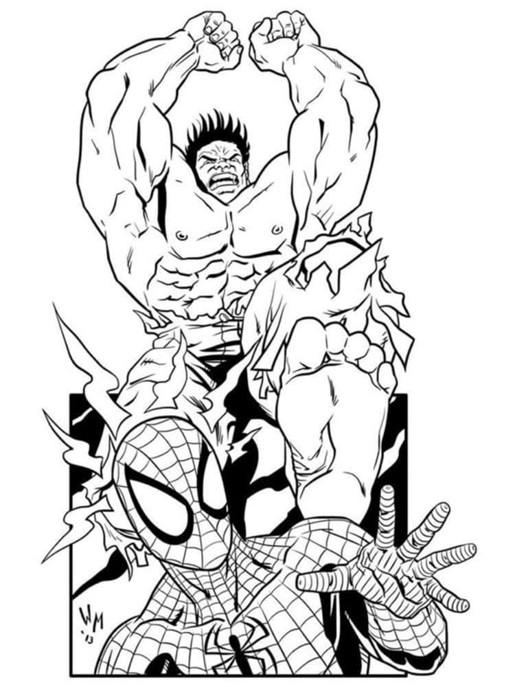 Printable Hulk Tries to Crush a Spider Image Coloring Page