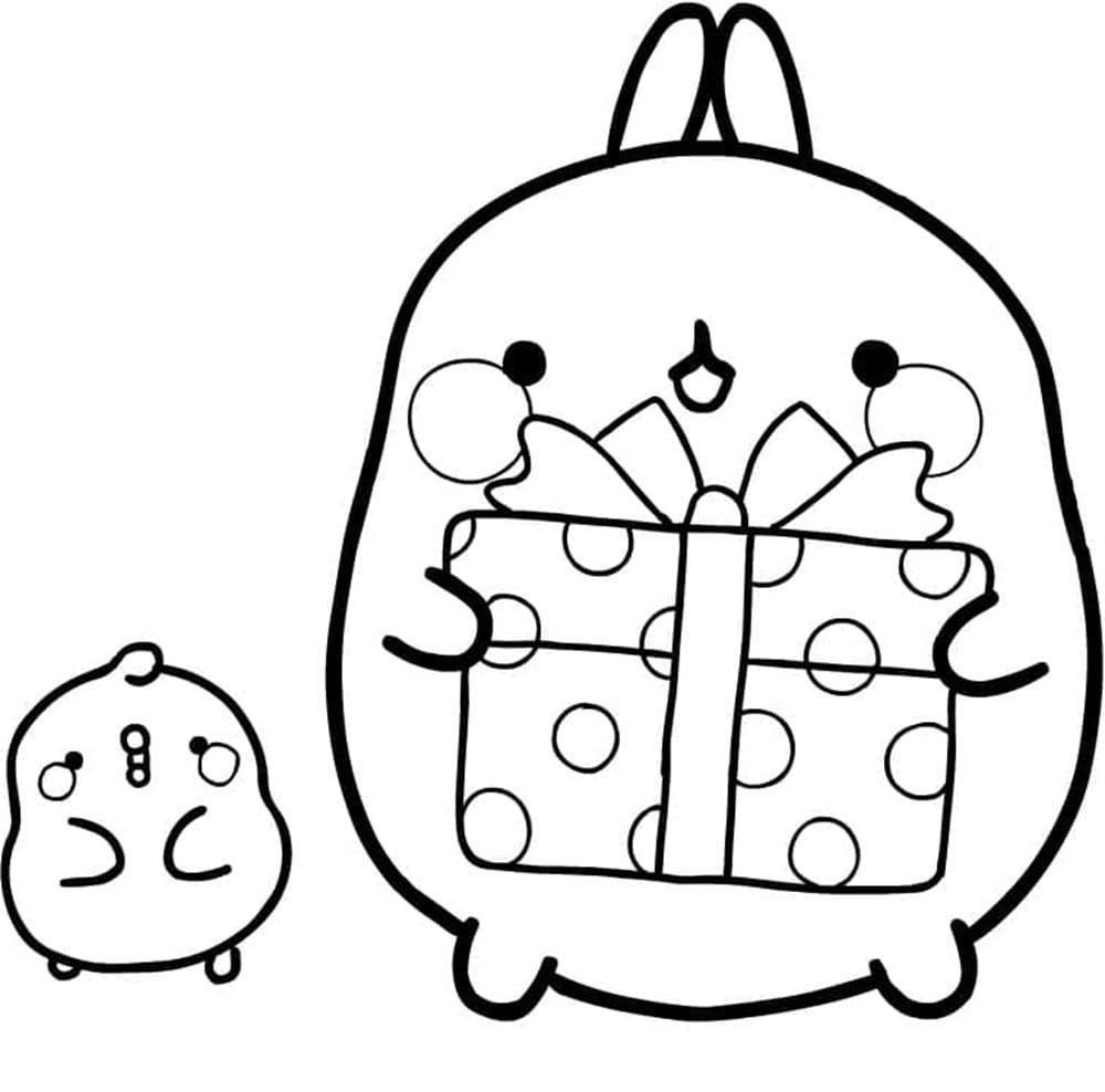 Printable Lovely Molang and a Present Coloring Page
