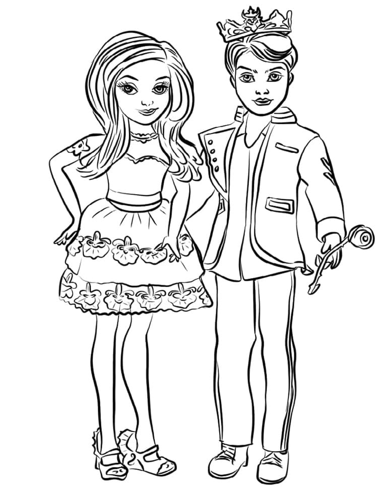 Printable Mal and Ben from Descendants Coloring Page