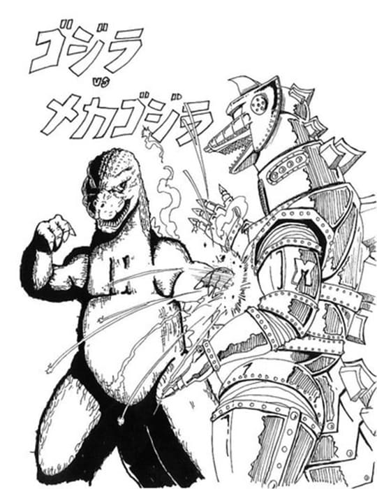 Printable Mechagodzilla and Godzilla Coloring Page