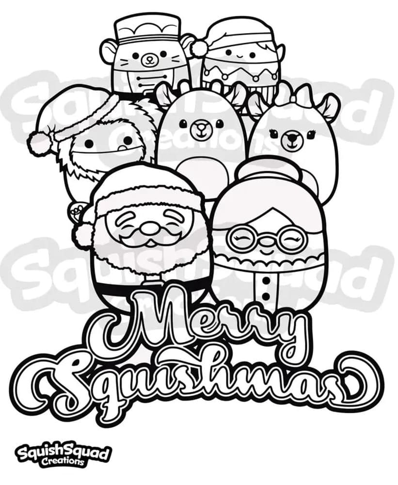 Printable Merry Squishmas Squishmallows Coloring Page