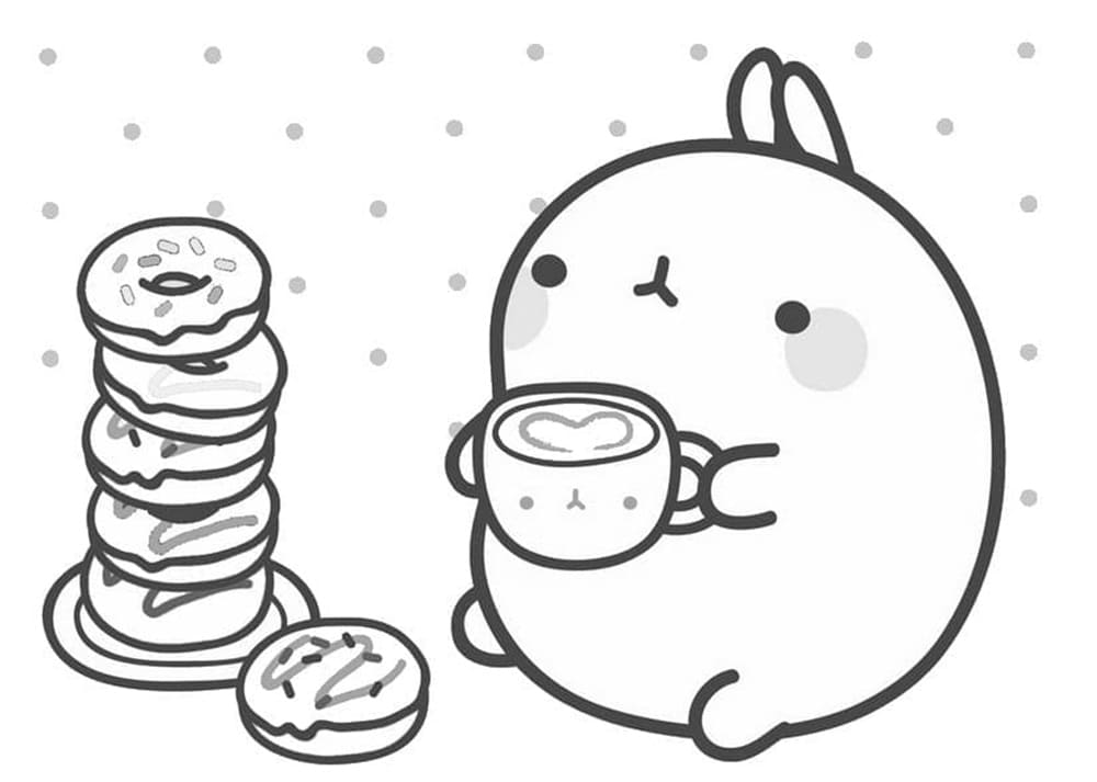 Printable Molang with Donuts For Kids Coloring Page