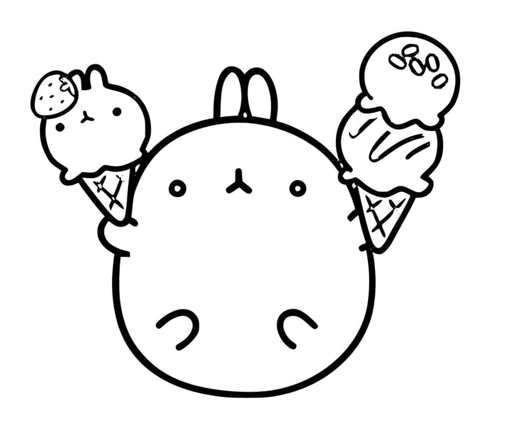 Printable Molang with Ice Cream Picture Coloring Page