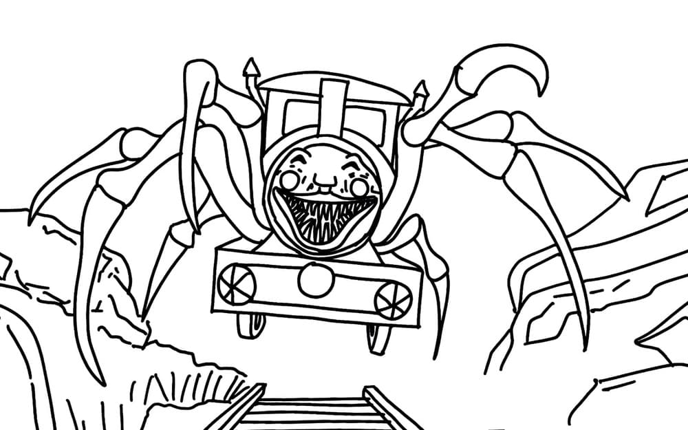 Printable Spider Monster Train Choo-Choo Charles Coloring Page
