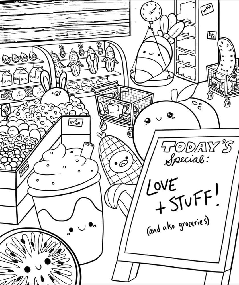 Printable Squishmallows Grocery Store Coloring Page