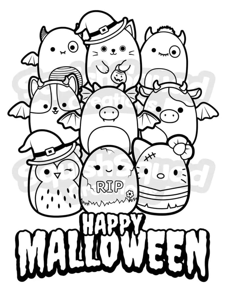 Printable Squishmallows Happy Malloween Coloring Page