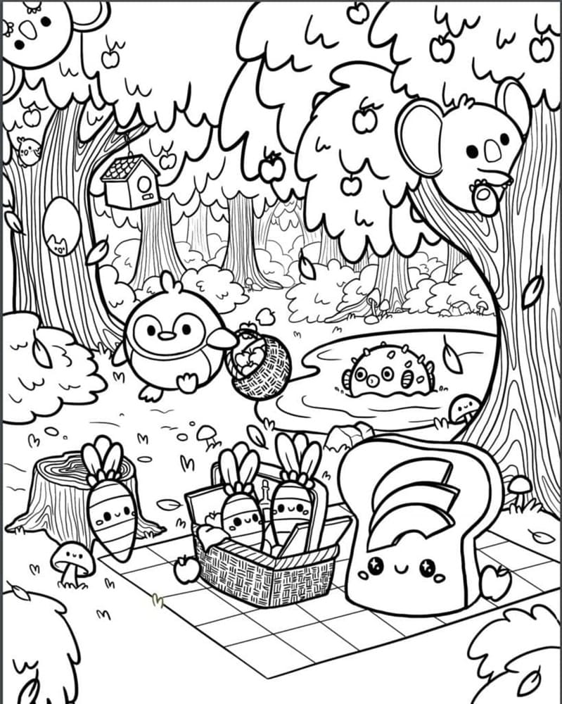Printable Squishmallows Picnic Coloring Page
