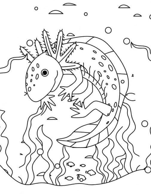 Printable Swimming Axolotl Coloring Page
