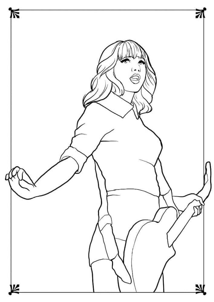 Printable Taylor Swift Plays Guitar Coloring Page