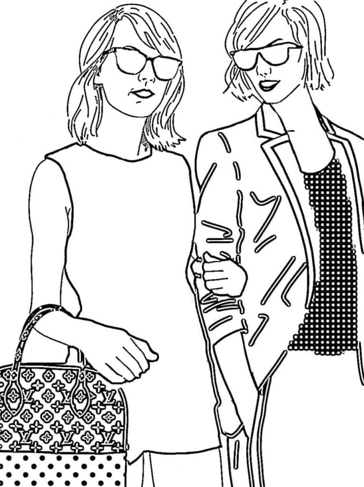 Printable Taylor Swift and Friend Image Coloring Page
