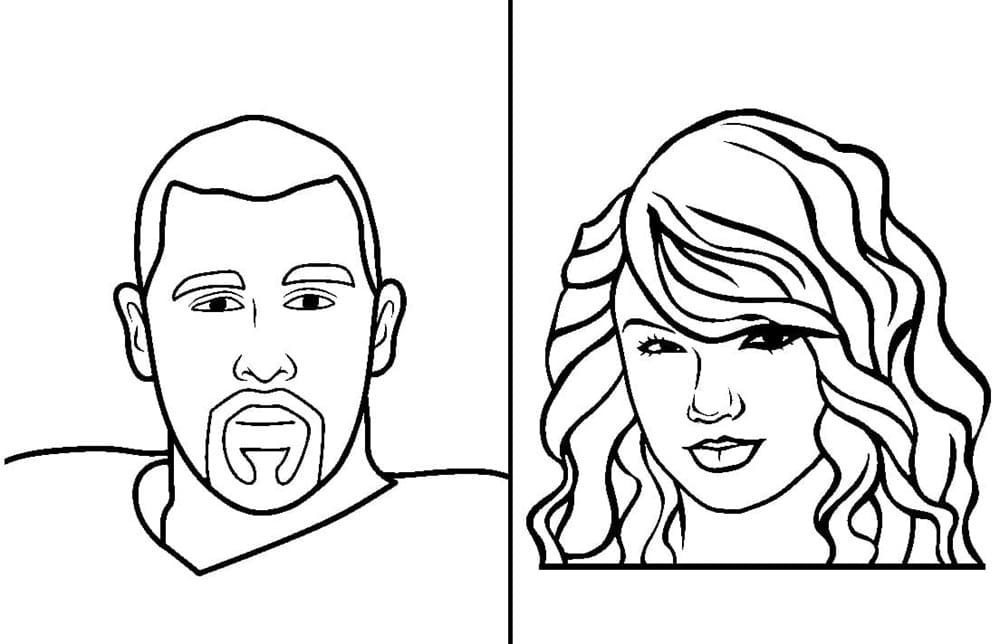 Printable Taylor Swift and Travis Kelce Coloring Page