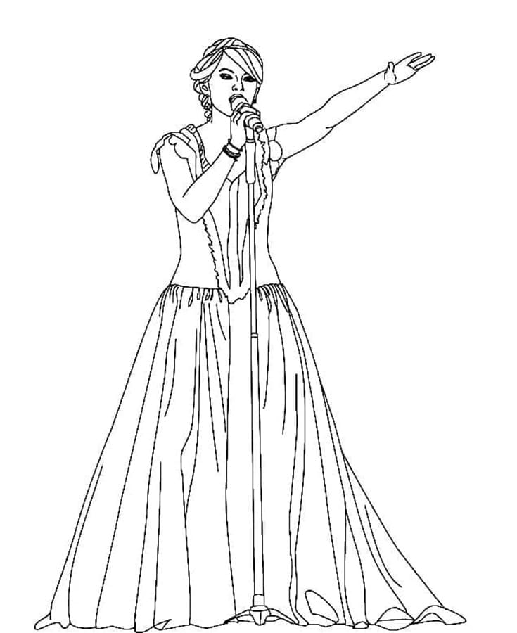 Printable Taylor Swift in Concert Coloring Page