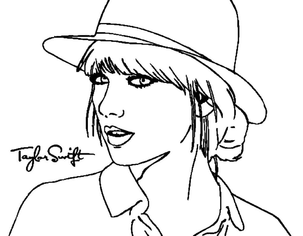 Printable Taylor Swift in a Hat Coloring Page
