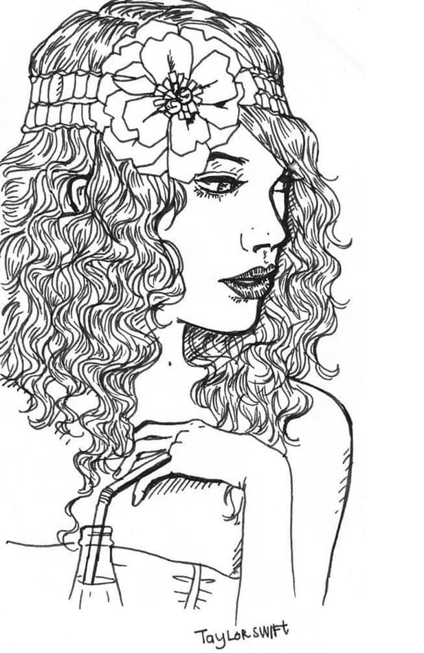 Printable Taylor Swift is Happy Coloring Page