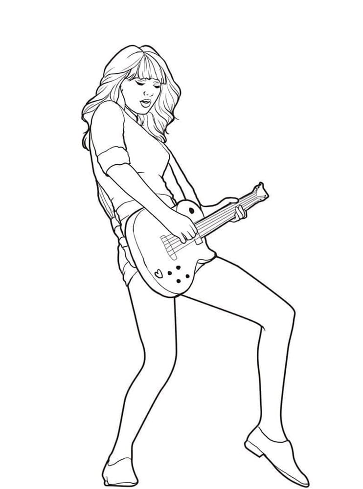 Printable Taylor Swift is Playing Guitar Coloring Page