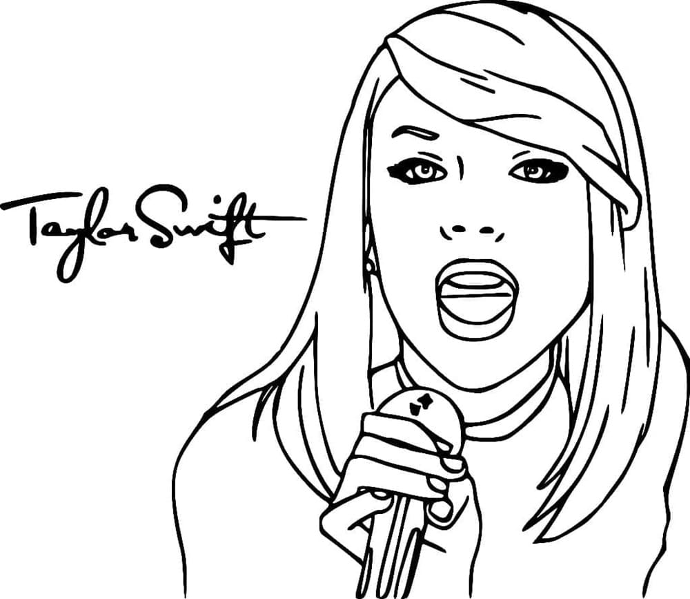 Printable Taylor Swift is Singing Coloring Page