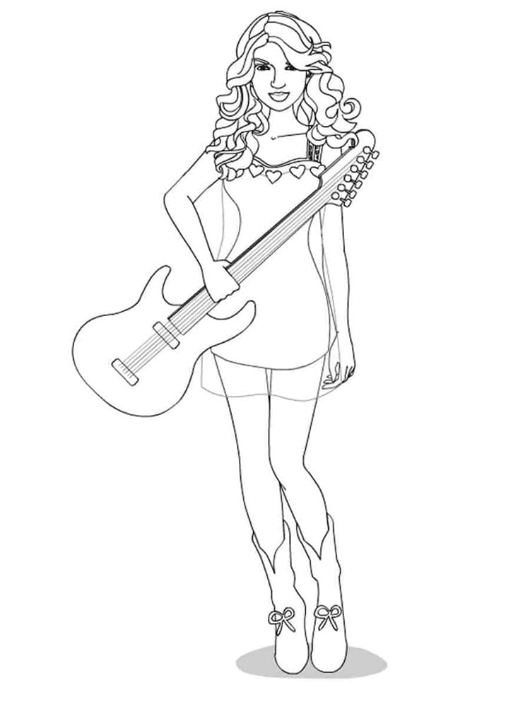 Printable Taylor Swift with Guitar Photo Coloring Page