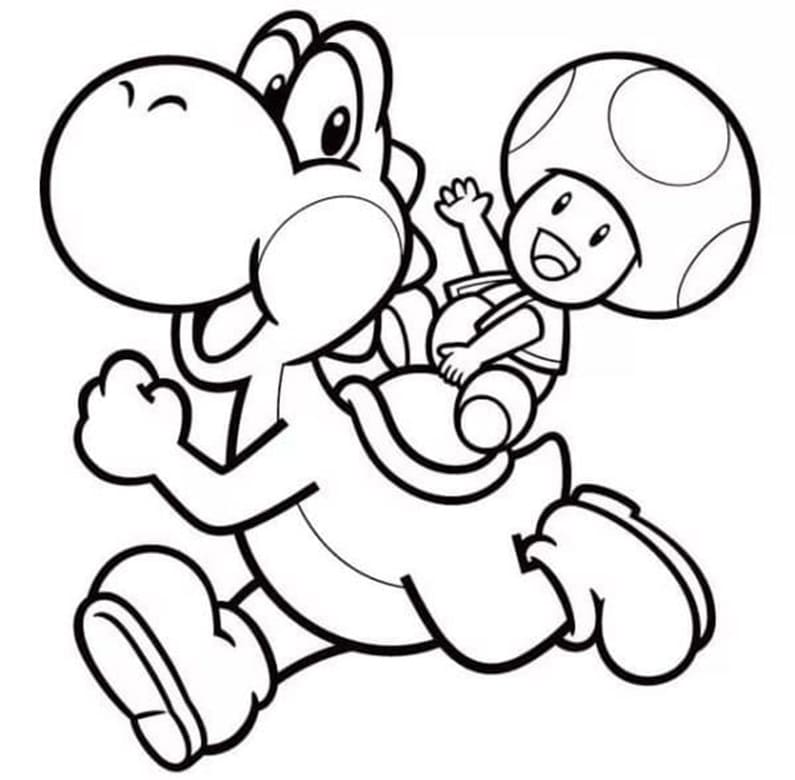 Printable Toad and Yoshi Coloring Page