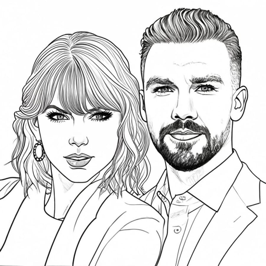 Printable Travis Kelce and Taylor Swift Image Coloring Page