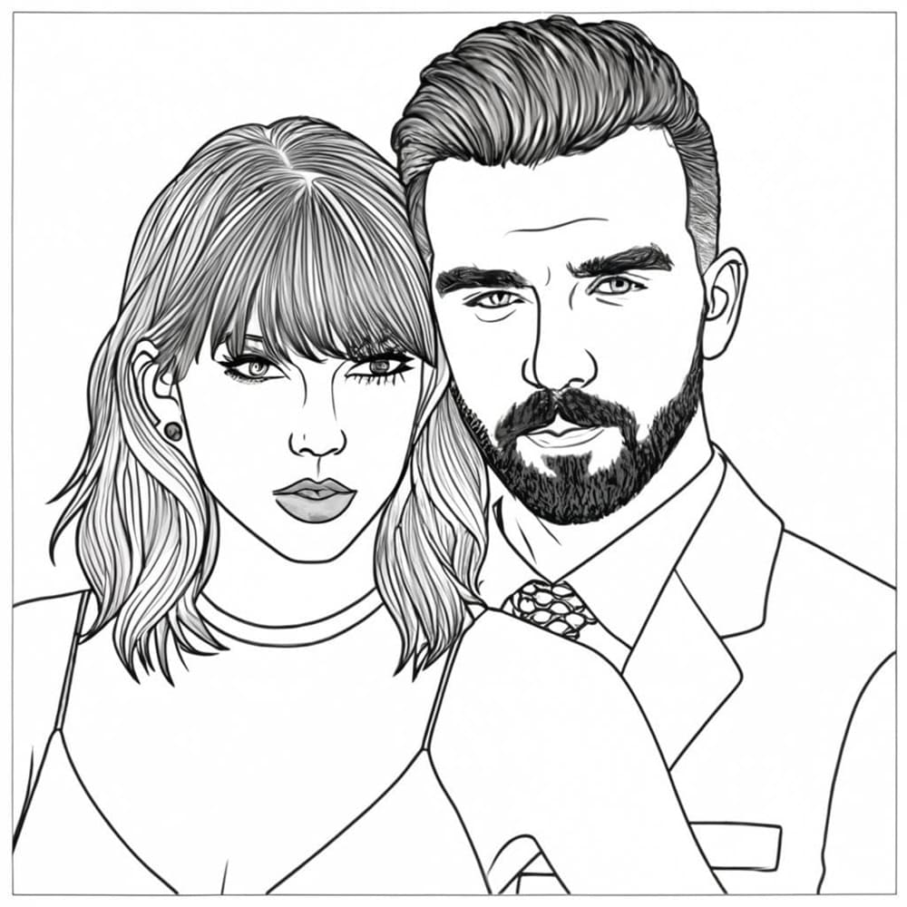 Printable Travis Kelce with Taylor Swift Coloring Page