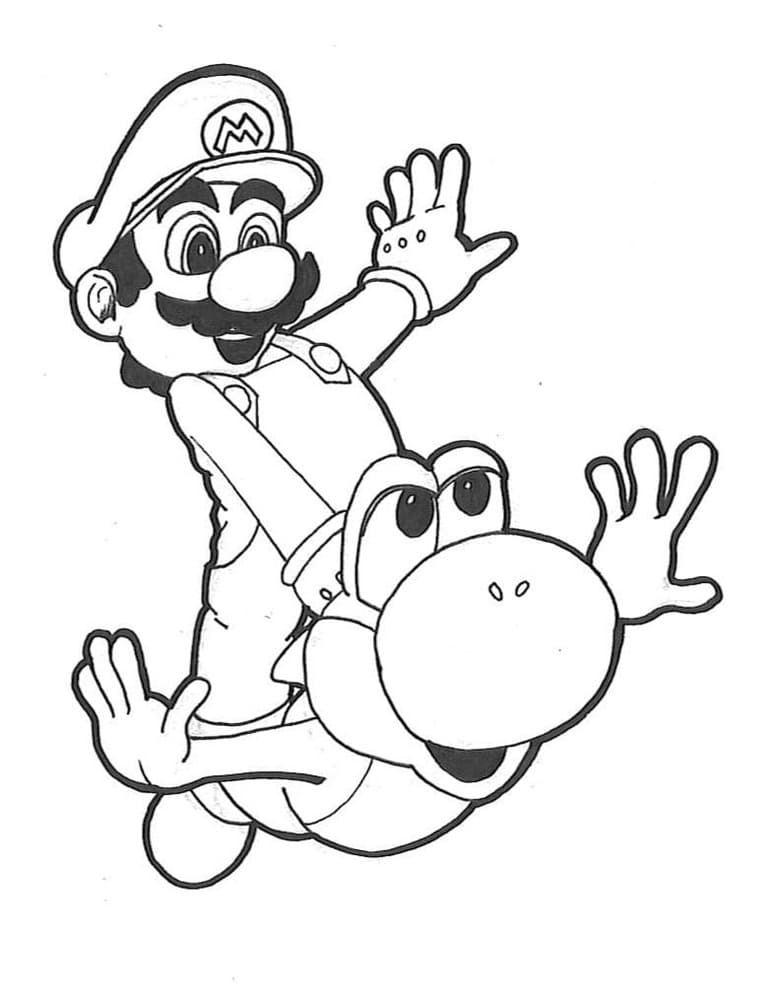 Printable Yoshi and Mario Coloring Page