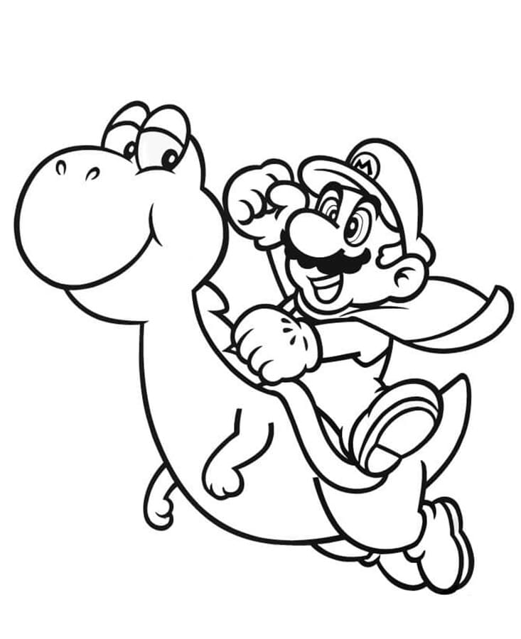 Printable Yoshi and Super Mario Coloring Page