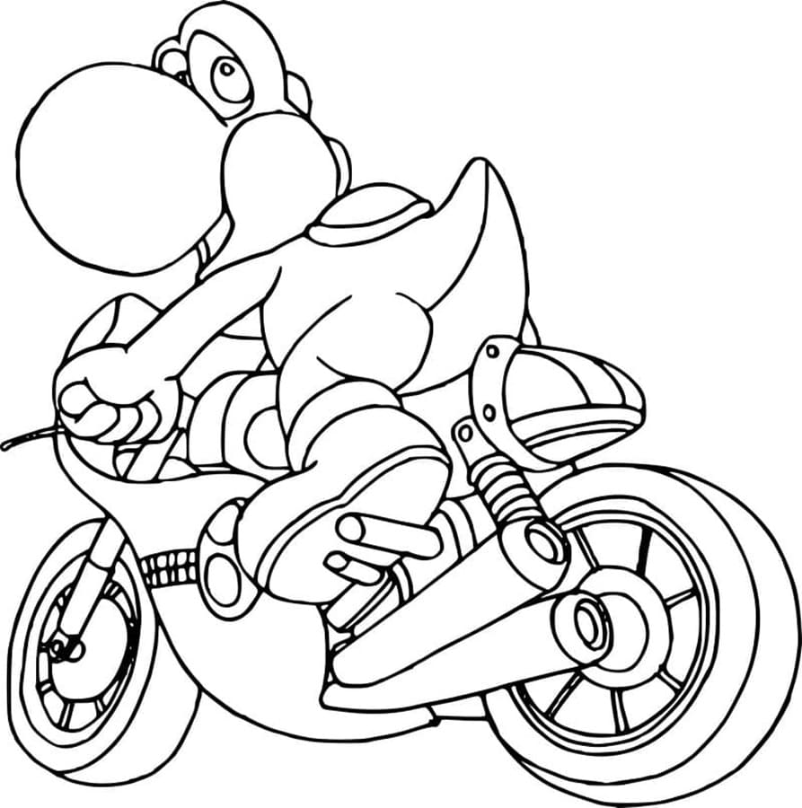 Printable Yoshi on A Moped Coloring Page